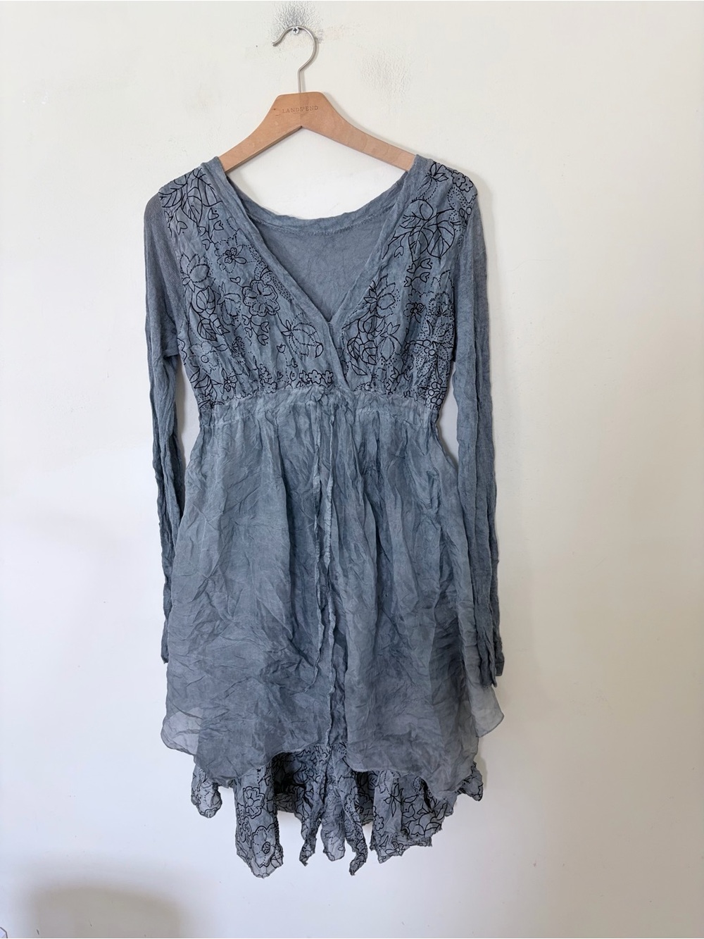 Vintage y2k euro grey-blue or slate-gray bohemian-style long-sleeve dress or tun
